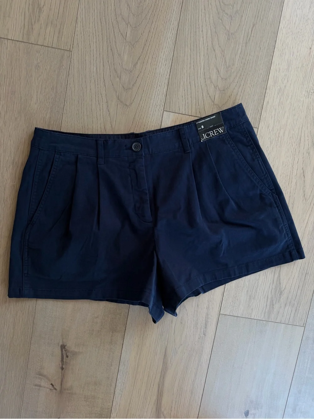 J. Crew Heritage Pleated Cotton Chino Shorts 3” Navy Size 8 NWT